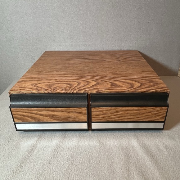 Vintage FAUX WOOD VHS HOLDER 24 Tapes Storage Case Cabinet MCM  Made In Taiwan - Picture 1 of 13